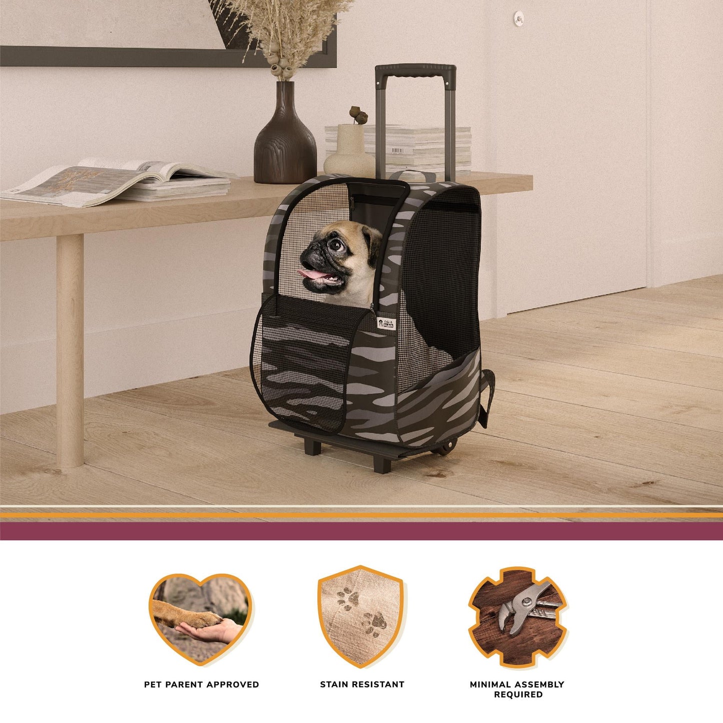 Kaya Pet Carrier Trolley for Travel with Shock Absorbent Wheels, Breathable Mesh Opening for Dogs and Cats, Camo