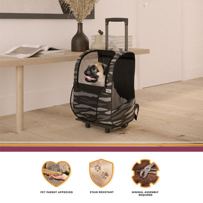 Kaya Pet Carrier Trolley for Travel with Shock Absorbent Wheels, Breathable Mesh Opening for Dogs and Cats, Camo