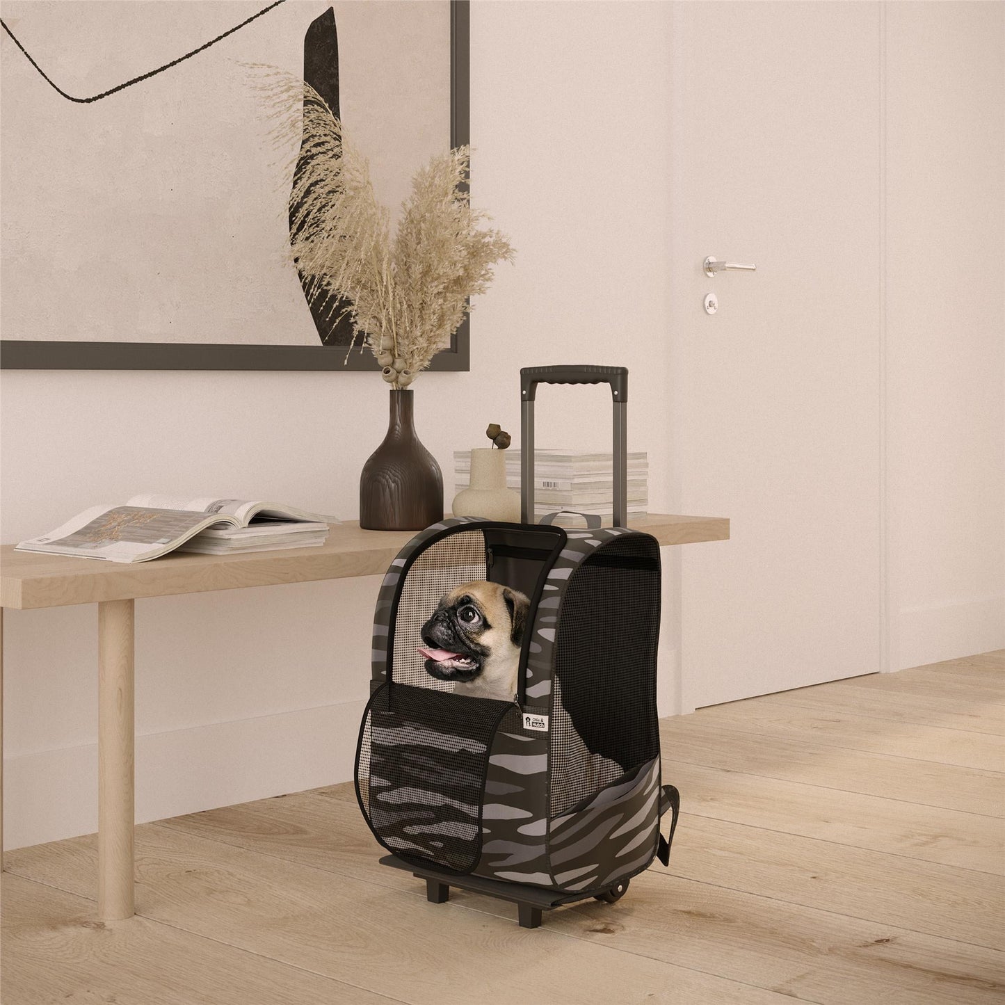 Kaya Pet Carrier Trolley for Travel with Shock Absorbent Wheels, Breathable Mesh Opening for Dogs and Cats, Camo