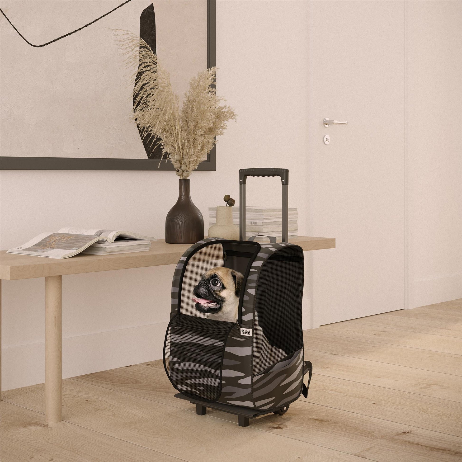 Kaya Pet Carrier Trolley for Travel with Shock Absorbent Wheels, Breathable Mesh Opening for Dogs and Cats, Camo