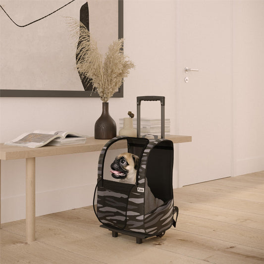 Kaya Pet Carrier Trolley for Travel with Shock Absorbent Wheels, Breathable Mesh Opening for Dogs and Cats, Camo